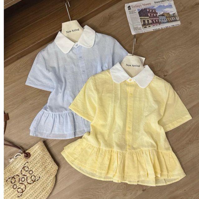 Áo Sơ Mi Nữ Kiểu Babydoll Cổ Sen Ngắn Tay Kẻ Sọc Oxford, Áo Sơ Mi Croptop Form Rộng Basic Phong Cách Hàn Quốc | BigBuy360 - bigbuy360.vn