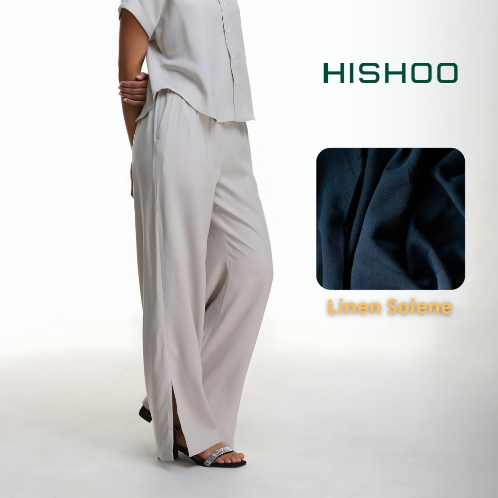 Quần dài Linen Nữ Lưng Thun, Xẻ Tà Hishoo basic mặc đi làm, đi chơi HISHOO Q3G001