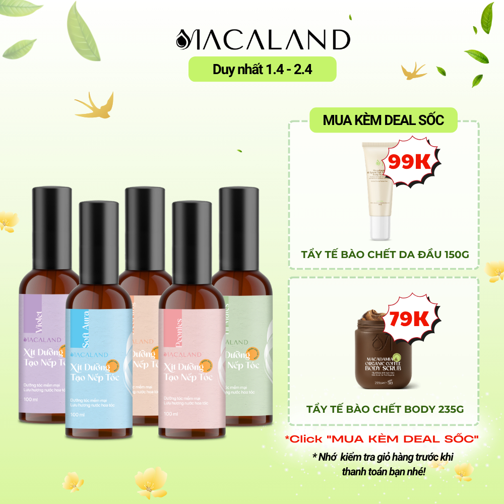 Xịt giữ nếp tạo kiểu và dưỡng tóc 3in1 MACALAND 100ml hương thơm nước hoa cho tóc