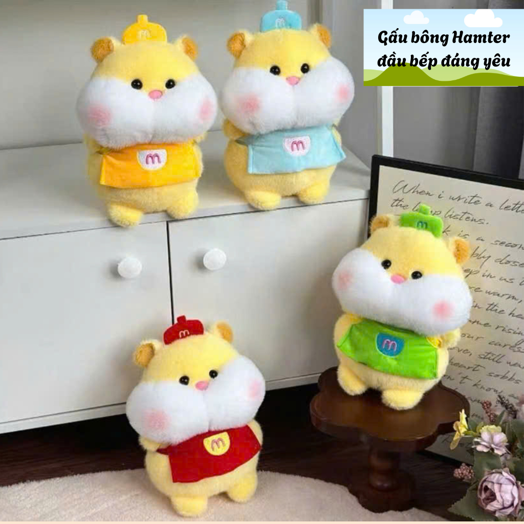 Gấu Bông Chuột Hamter Đầu Bếp Đeo Khăn Đáng Yêu 20cm, Hamter Nhồi Bông Má Phính Cute Cho Bé, Gấu Bôn