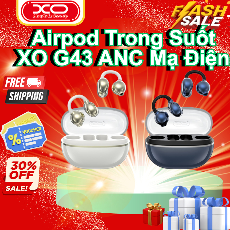 Tai Nghe Bluetooth OWS XO Việt Nam G43 – Thiết Kế Trong Suốt Mạ Điện, Pin 7H, Kháng Nước IPX4, Âm Th