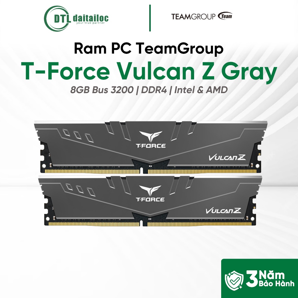 Ram Teamgroup 8GB Bus 3200 T-Force Vulcan Z Gray | Chính Hãng | Bảo Hành 36 Tháng