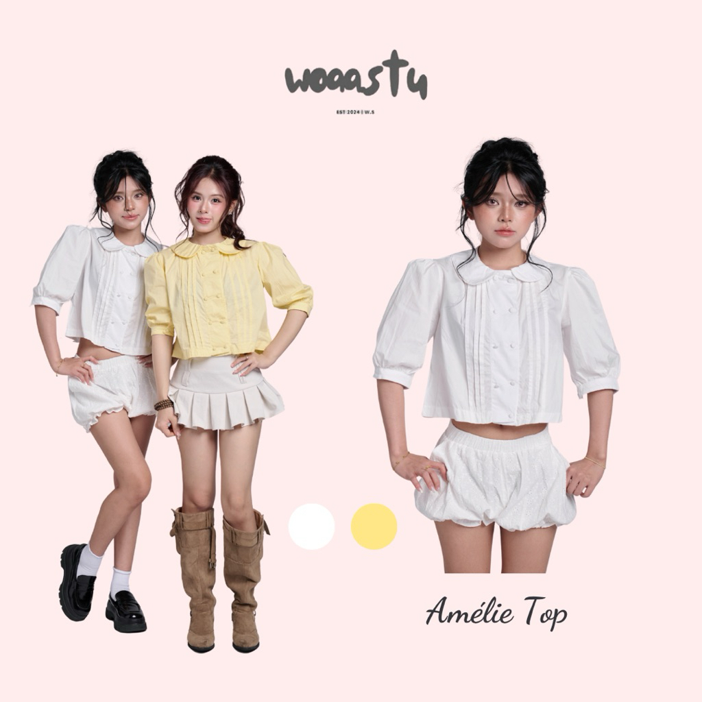 [WOAA.STU - DEAL MỞ BÁN] Amélie Top - Áo Sơ Mi Croptop Tay Lỡ Tiểu Thư