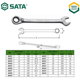 Cờ lê vòng miệng tự động đảo chiều sata 10mm 46603