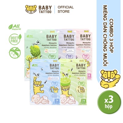 Combo 3 Hộp Miếng Dán Chống Muỗi, Côn Trùng BABY TATTOO Hương Thảo Dược Nhẹ Nhàng, 1 Hộp 24 miếng