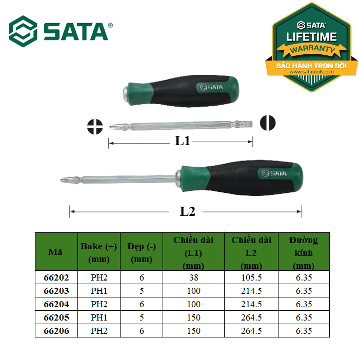Tua vít 2 đầu PH1x150 & 5x150 SATA SC66205