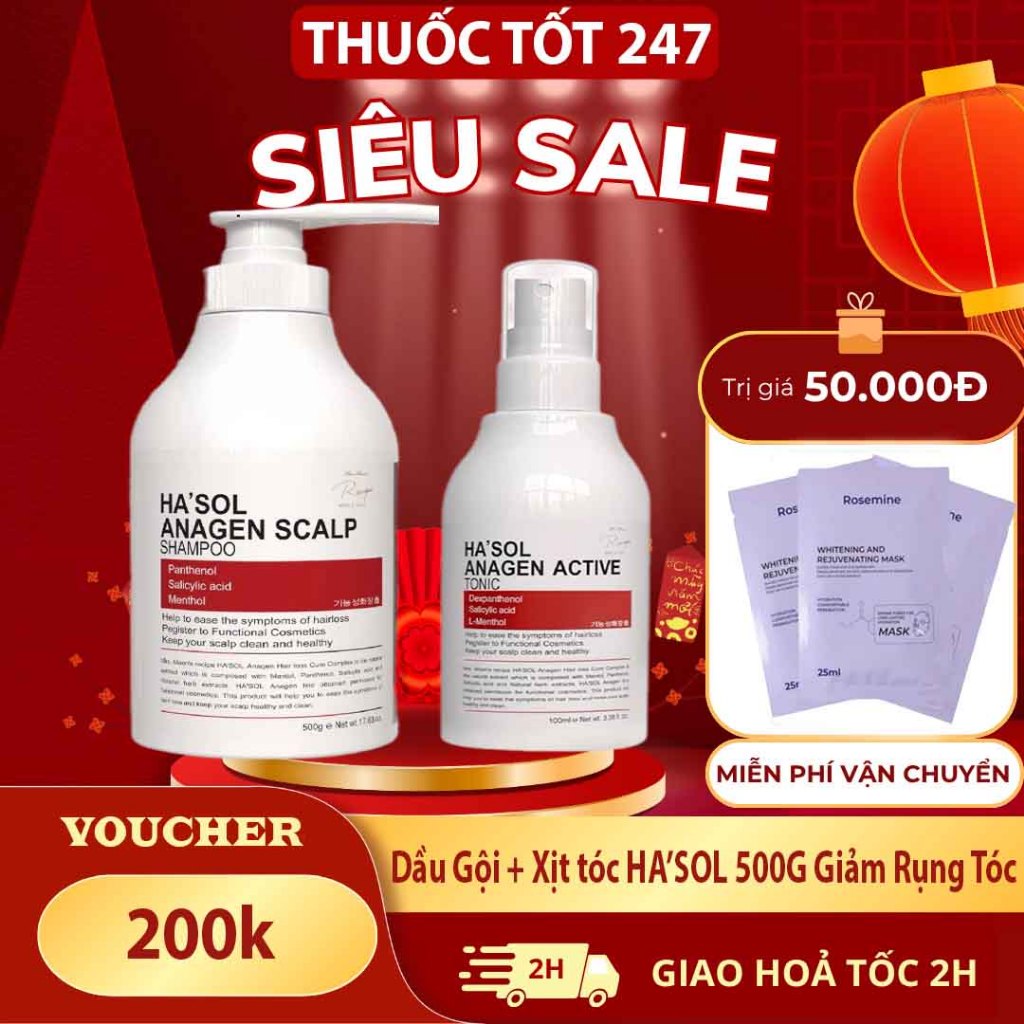 Bộ Đôi "KÍCH MỌC TÓC" HASOL Ngăn Rụng Tóc, Mọc Tóc Nhanh Chóng - Ha'sol Anagen Scalp Shampoo +Ha'sol