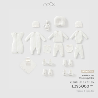 Combo đi sinh 16,19 món màu trắng Nous Newborn, bộ quà tặng sơ sinh cho bé trai bé gái mềm mịn dưới 5.5kg BST T6