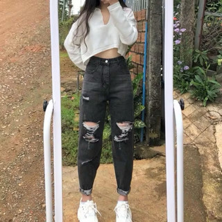 Quần baggy jean lưng cao basic
