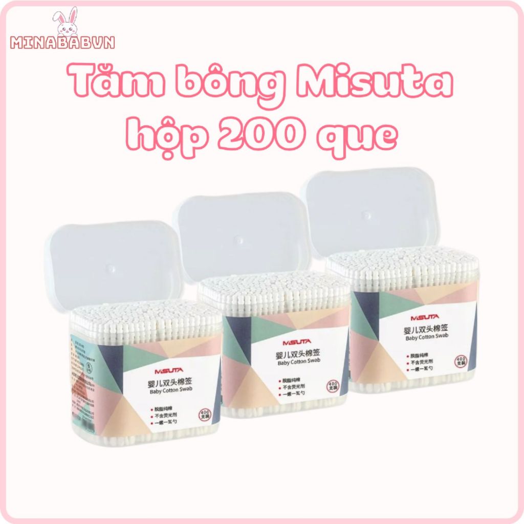 Tăm Bông Misuta Chất Liệu Bông Tự Nhiên Cho Trẻ Sơ Sinh, Tăm Bông Misuta 200 Que