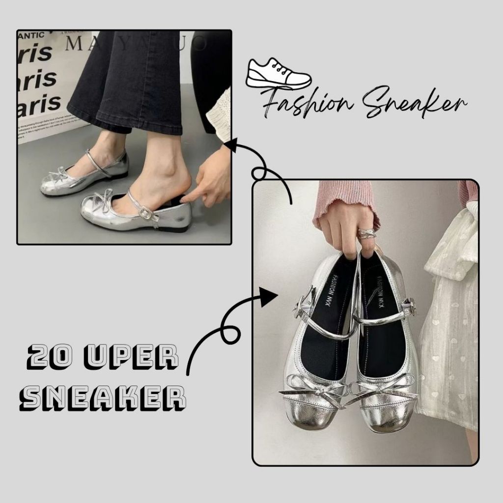 Giày Búp Bê Lolita Nữ, Giày Nữ Lolita Quai Tròn Ngang Phối Nơ Dễ Thương Màu Bạc N31 || 20shoes_store