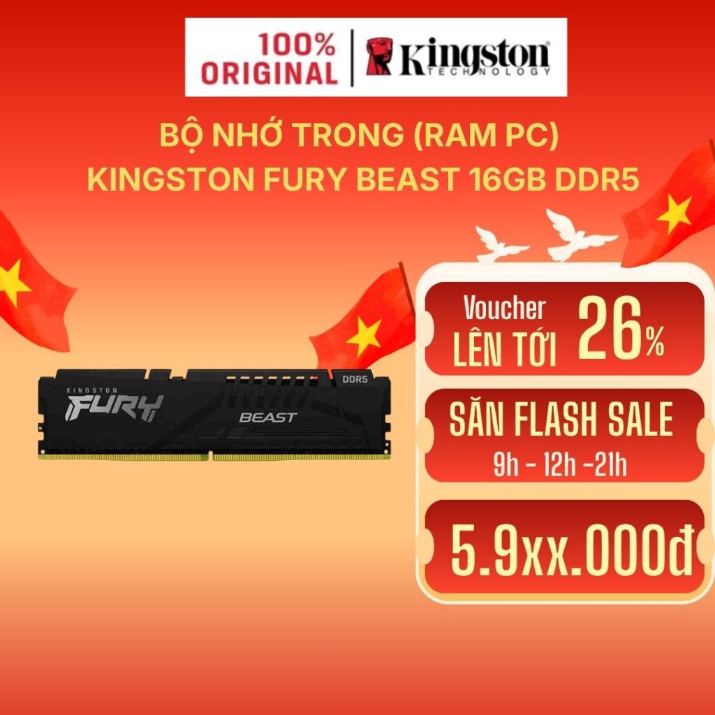 RAM Desktop Kingston FURY Beast 8GB - 16GBGB DDR5 - 5200Mhz - Hàng Chính Hãng