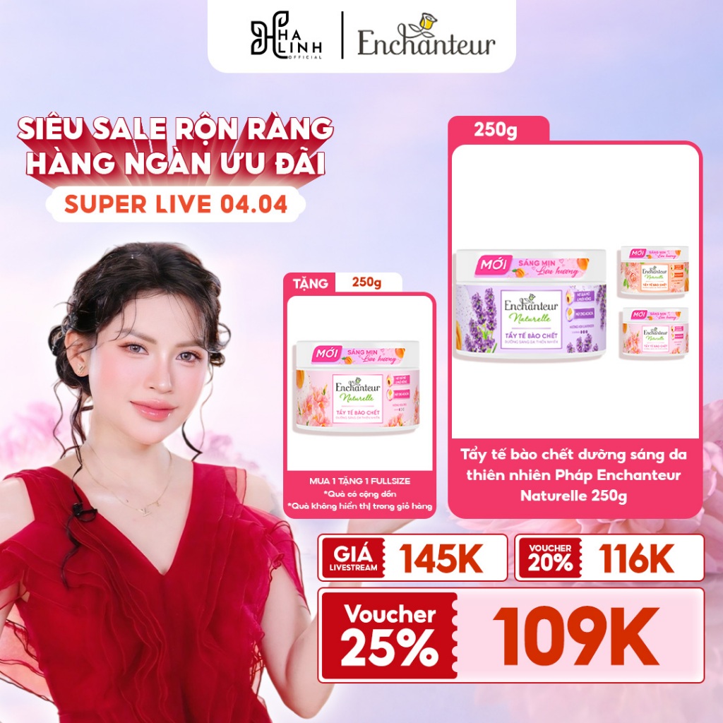 [VHL x Enchanteur] Tẩy tế bào chết sáng da thiên nhiên Pháp Enchanteur Naturelle 250g tặng tẩy tế bà