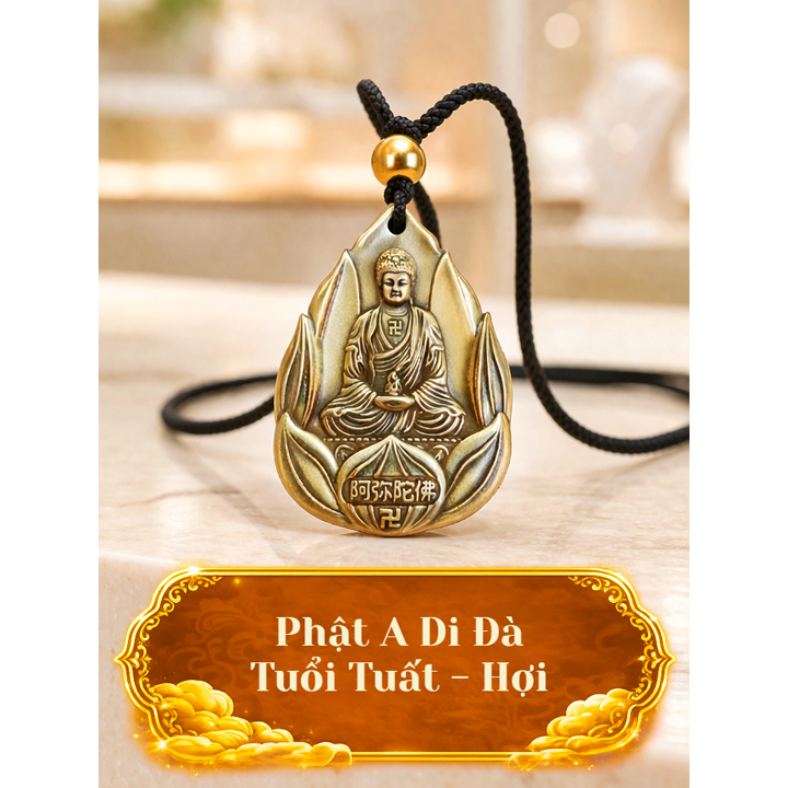 Dây chuyền mặt Phật A Di Đà hoa sen bằng đồng - MV02