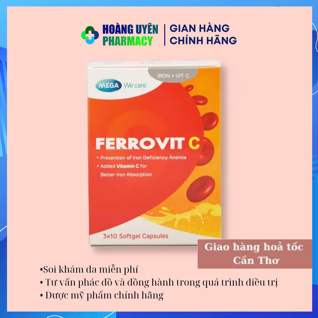 FERROVIT C - BỔ SUNG SẮT VÀ VITAMIN C, HỖ TRỢ GIẢM THIẾU MÁU (HỘP 30 VIÊN)