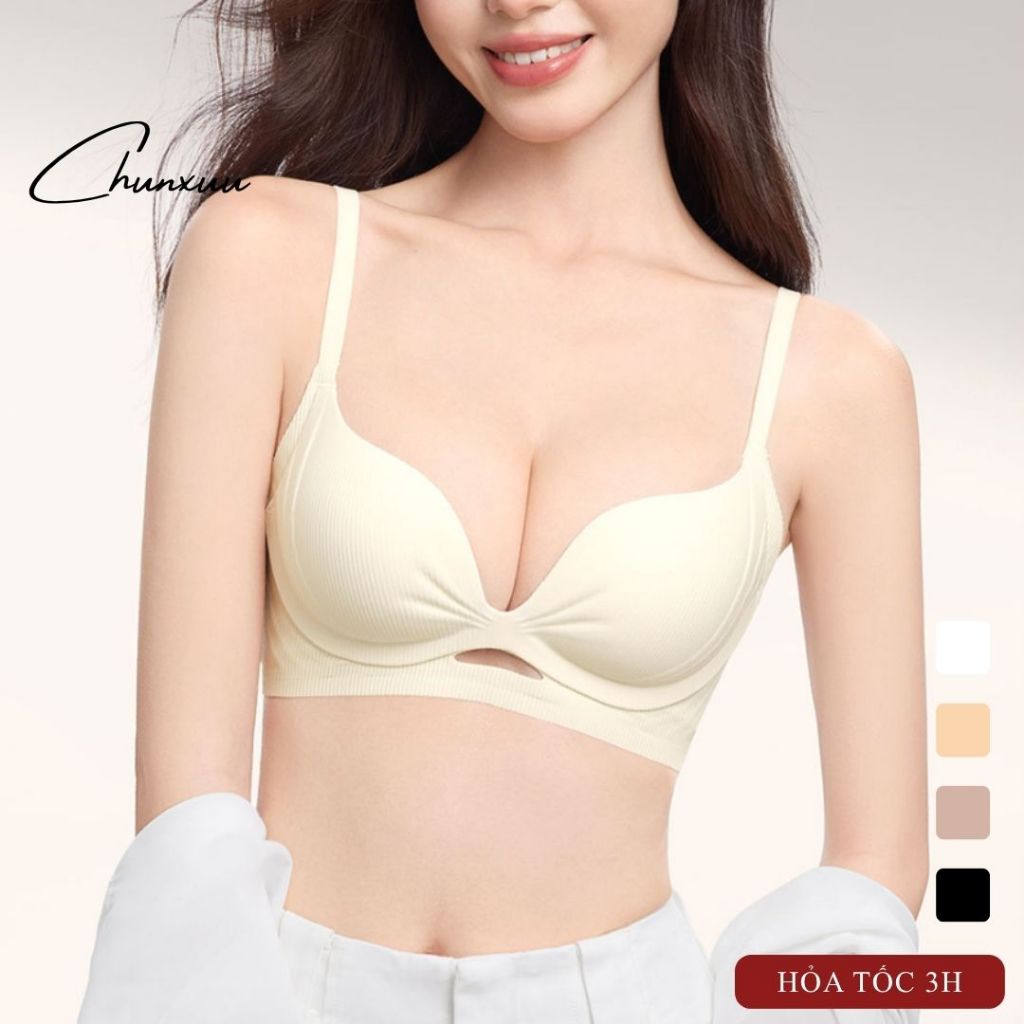 Áo Lót Nữ Su Gân Lạnh Định Hình Nâng Ngực CHUNXUU Đệm 2CM Không Gọng Bản To…