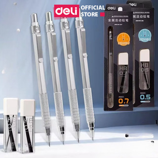 Set Bút Chì Kim Deli 0.7mm HB Kim Loại Cao Cấp Không Gỉ Bút Chì Kim Bấm Êm, Giữ Ngòi Ổn Định, Viết Mượt