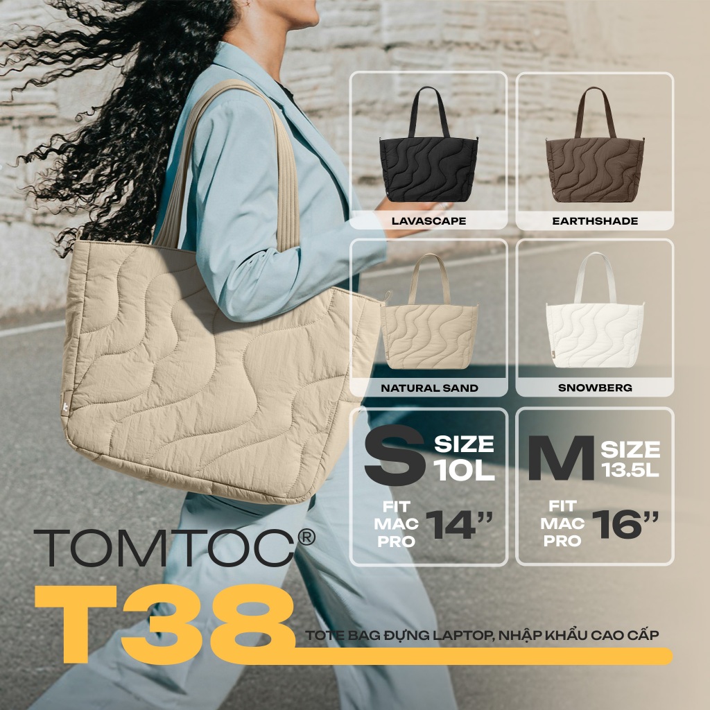 Túi Tote Bag Túi Xách Nữ Công Sở Đựng Laptop 14" 16" Tomtoc Nhập Khẩu - Tomtoc Terra T38 Puffy Tote 