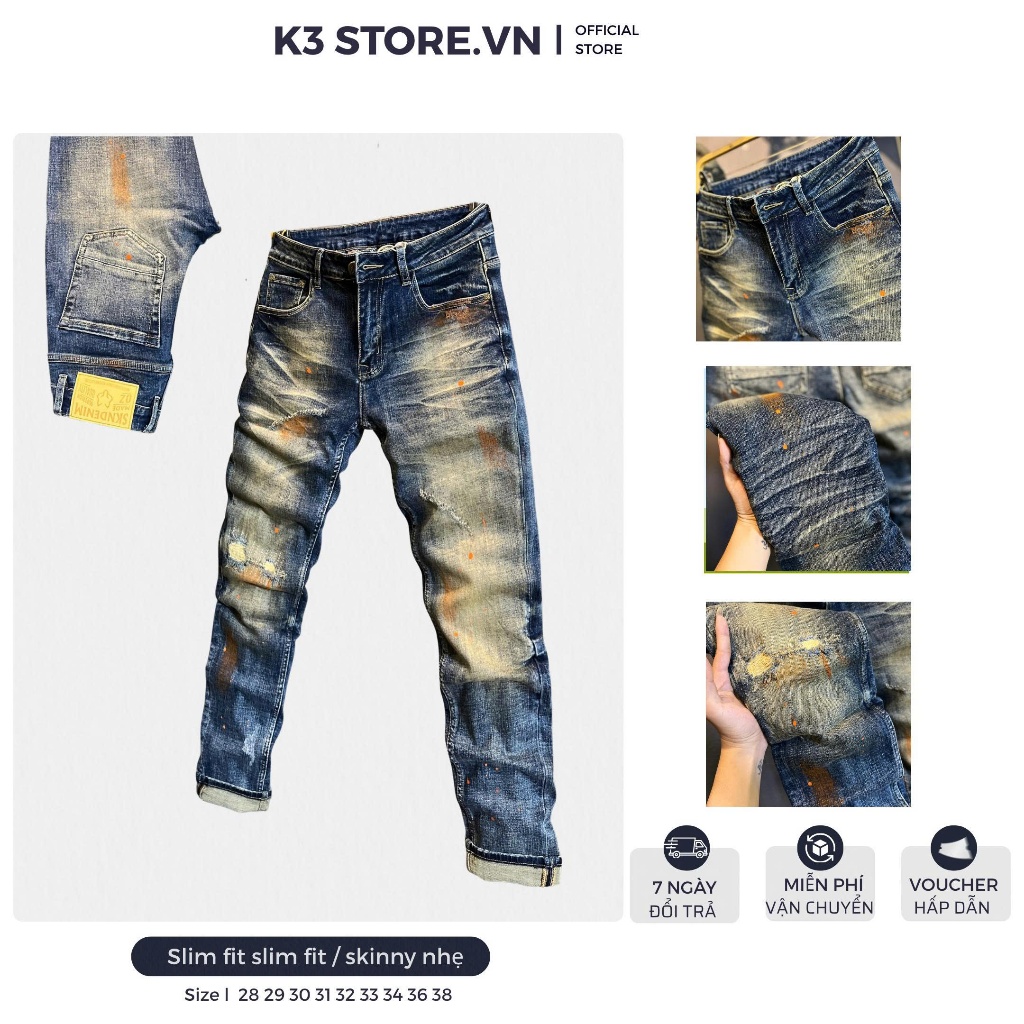 [K3 STORE VN] Quần Jean Guangzhou DSKN J4119-DSKN1943 Màu Xanh Was Rách Dơ Sơn Cam Mẫu Mới