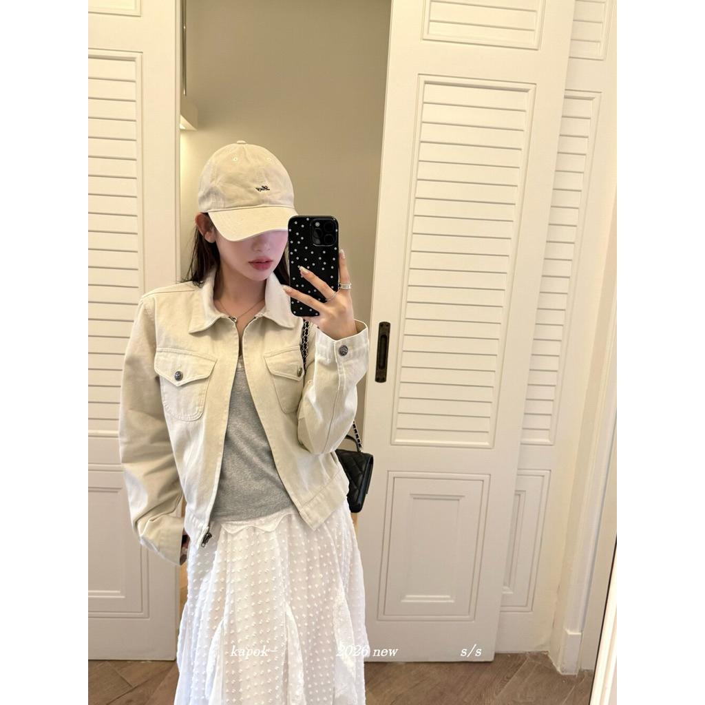 COBÉ VINTAGE | (VIDEO THẬT) Áo khoác jean nữ màu be cá tính style Korean chất đẹp xịn M0949