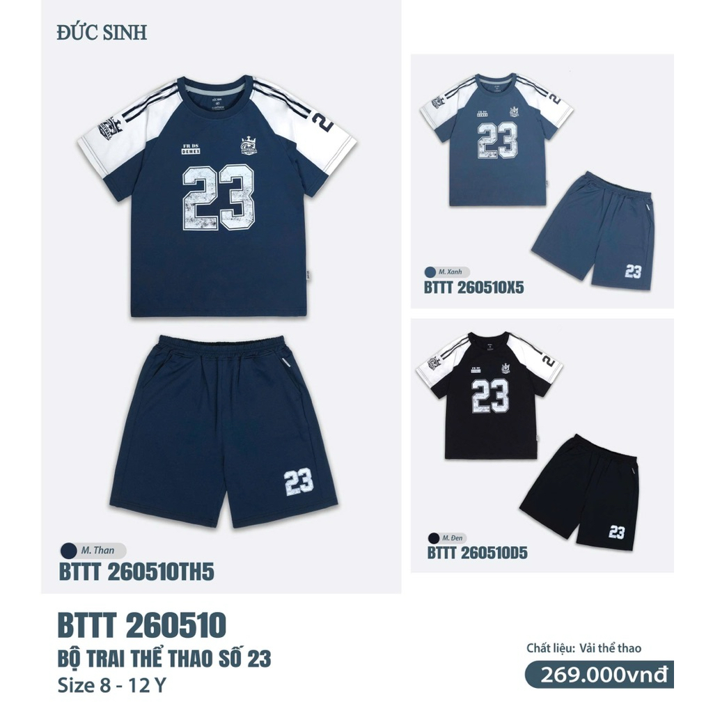 Bộ cộc tay thể thao bé trai Đức Sinh - Dokma DB1025 - DB1065 (8-12y)