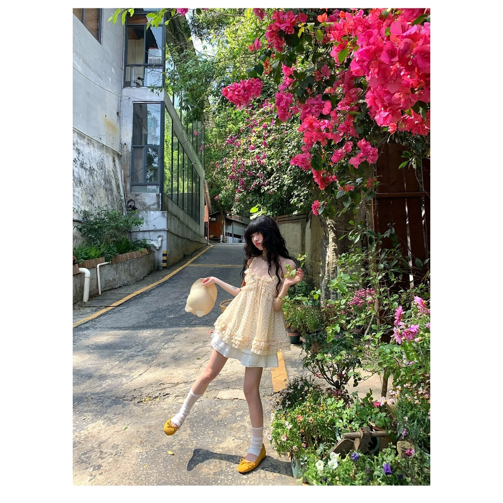 Áo 2 dây babydoll hoa nhí TABISHOP Áo kiểu nữ dễ thương mặc hè đi chơi(312) | BigBuy360 - bigbuy360.vn