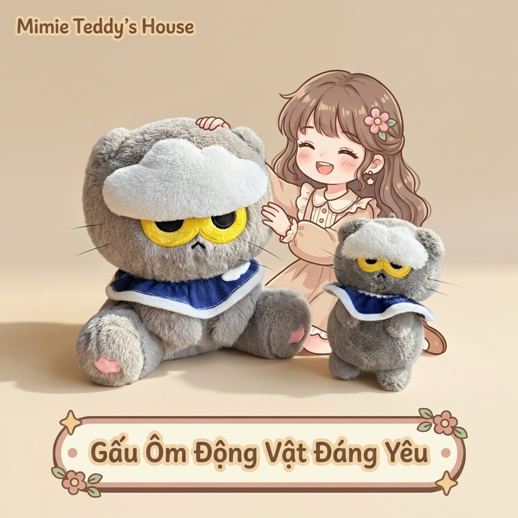 Gấu Bông Mèo Xám Lông Tơ ZO & FRIENDS Cao Cấp Minie Shop 30cm/15cm