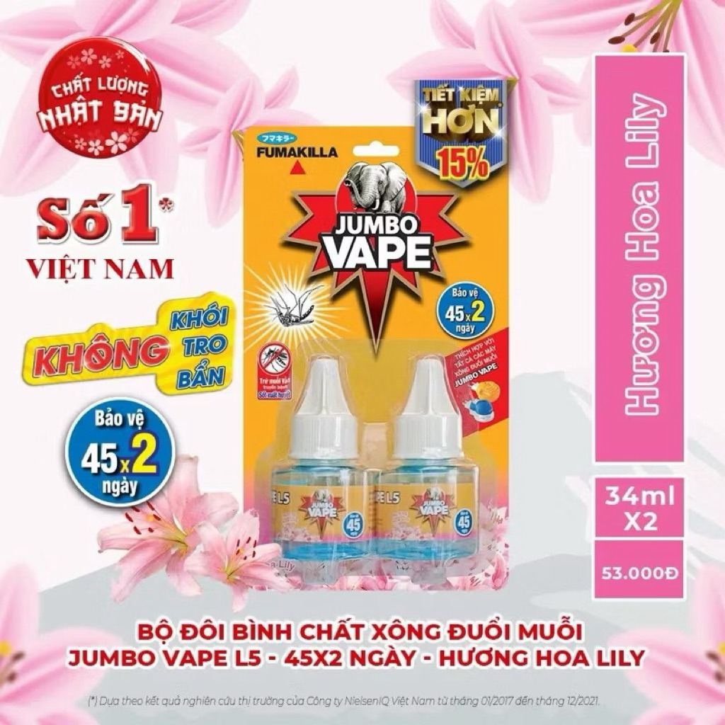 (An Nhiên) combo 2 chai đuổi muỗi Bộ đôi chất xông đuổi muỗi Jumbo vape, tinh dầu đuổi muỗi đốt hươn