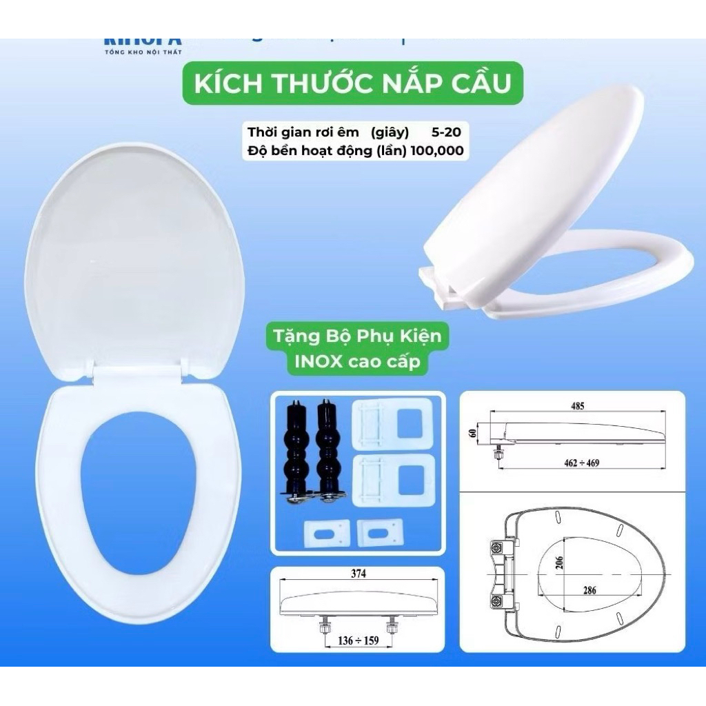 Nắp bồn cầu thay thế VIGLACERA - V37, BL5, C0504 Đóng Rơi Êm Cao Cấp, Kháng Khuẩn N0K7