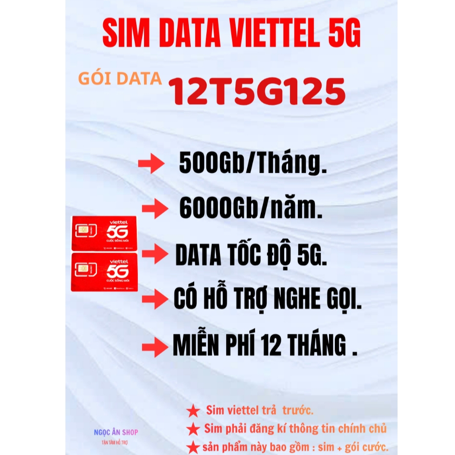 [ free 12 tháng ]    SIM 5G VIETTEL.  500GB/THÁNG. 6000GB/NĂM