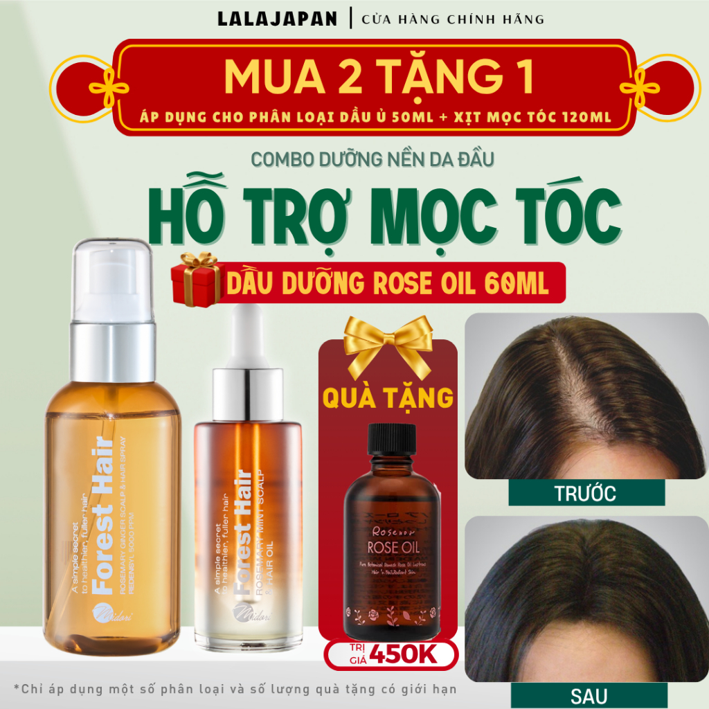 Combo Dưỡng nền da đầu - Xịt mọc tóc Forest Hair + Dầu ủ Forest Hair hỗ trợ mọc tóc, ngăn tóc rụng, 