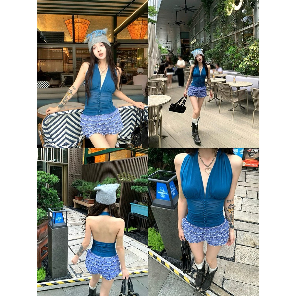 (ord) SET ÁO CỔ YẾM QUẦN REN TẦNG STYLE Y2K