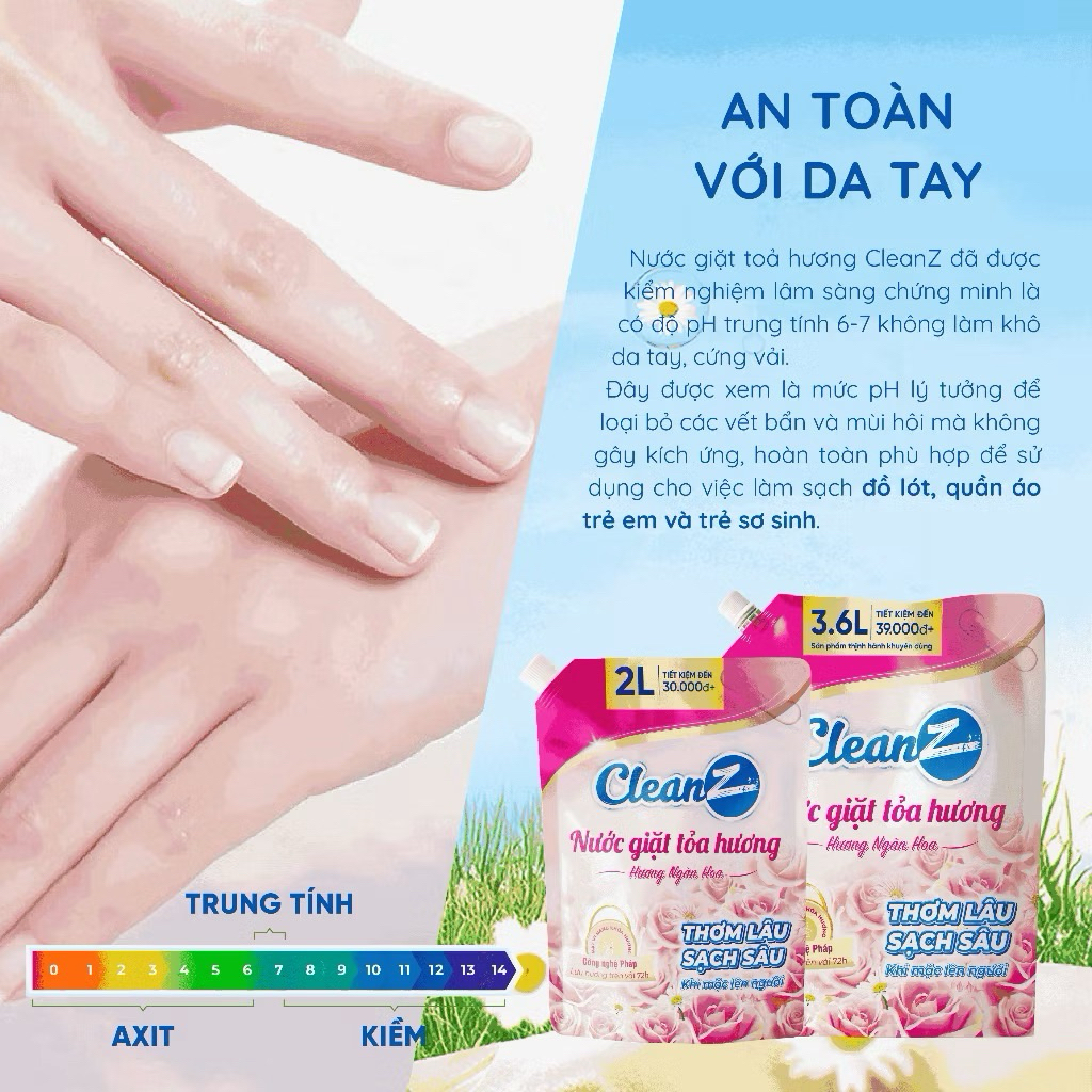 Nước Giặt CleanZ[ MUA 3.6L TẶNG 2L] Tẩy Sạch Vết Bẩn, Khử Mùi Hôi, An Toàn Lành Tính