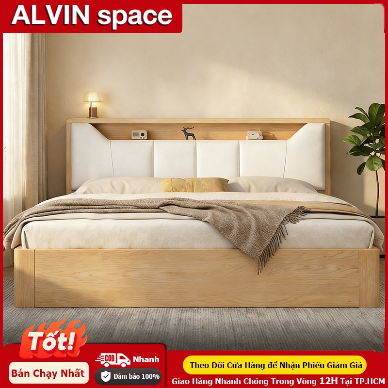 ALVIN Giường gỗ gỗ thân thiện với môi trường, tải trọng 250KG có sẵn và sẵn sàng giao hàng | BigBuy360 - bigbuy360.vn