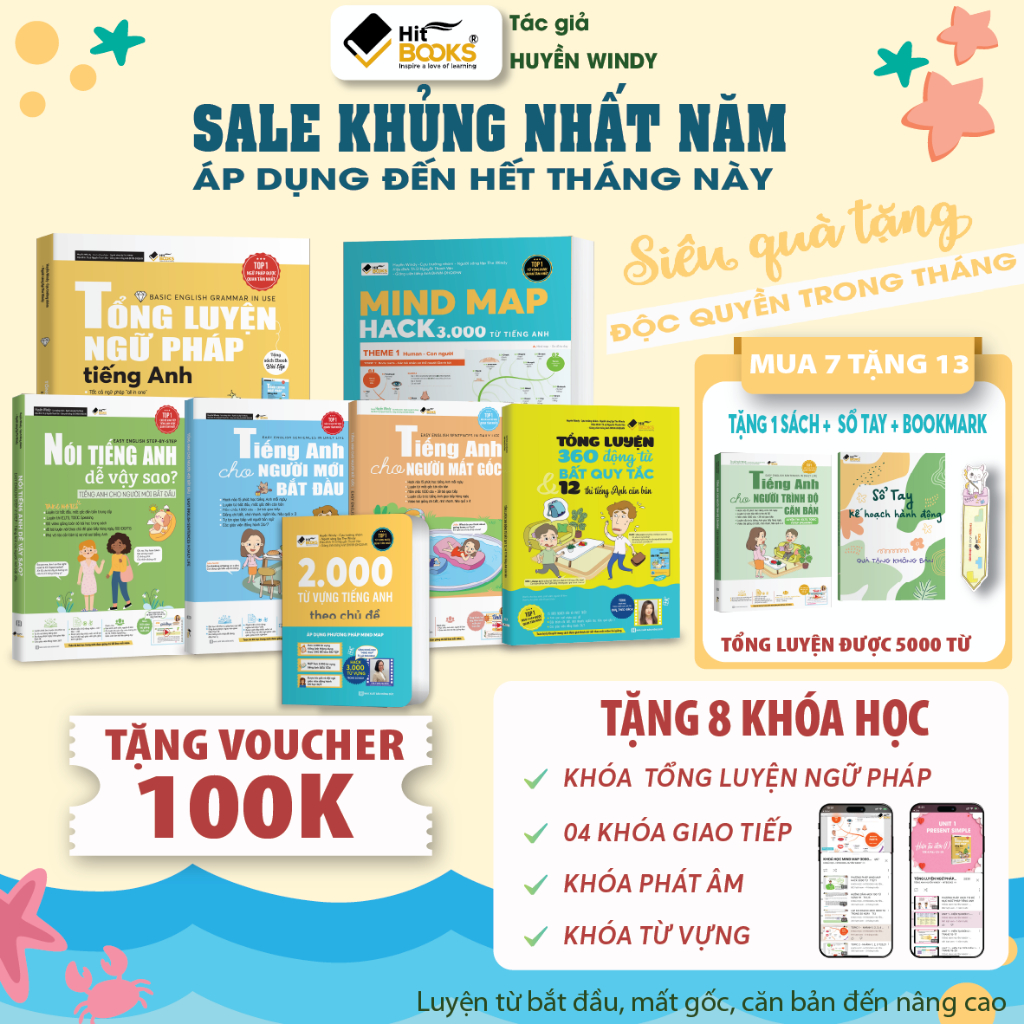 Sách Combo 7 cuốn  Tự học tiếng anh cho người mất gốc - Hitbooks