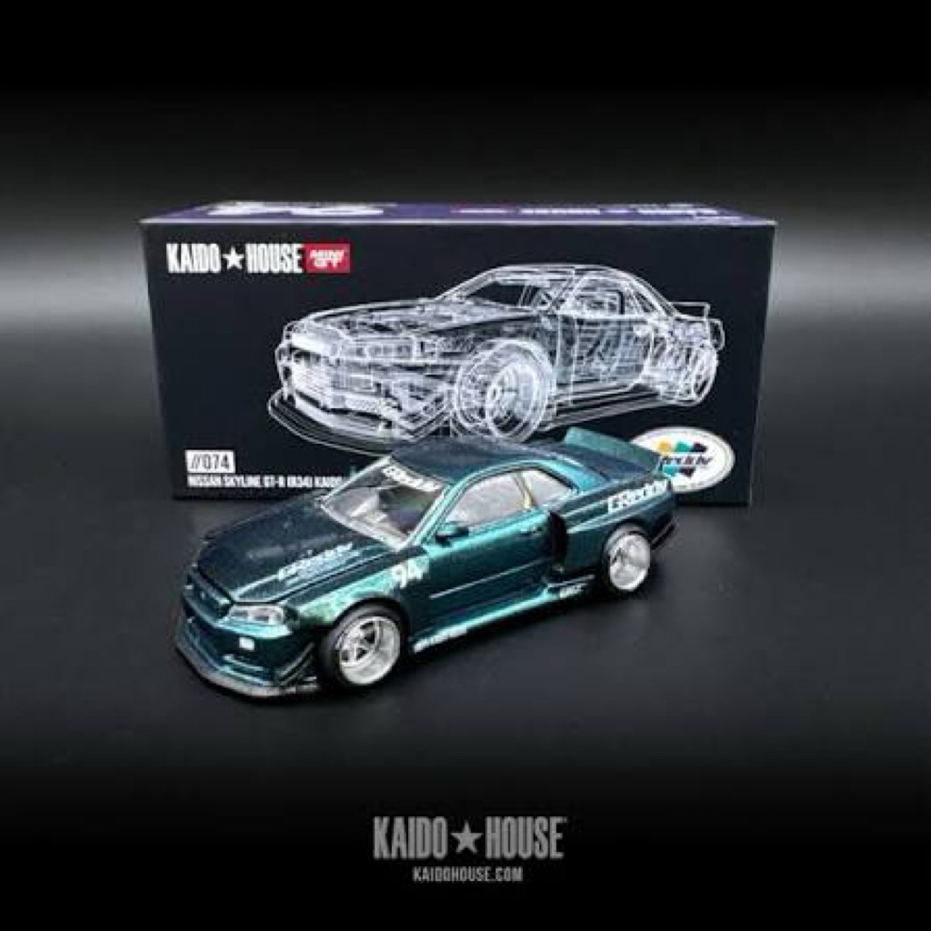 1/64 MINI GT KAIDO HOUSE #74 GREEDY 1999 NISSAN SKYLINE GT-R R34 GREEN