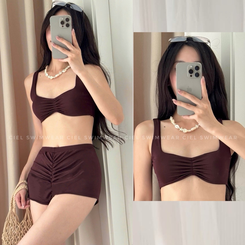 | Chang Tròn | Set đồ bơi nữ quần cạp cao áo croptop Bigsize ( không mút áo ) | BigBuy360 - bigbuy360.vn
