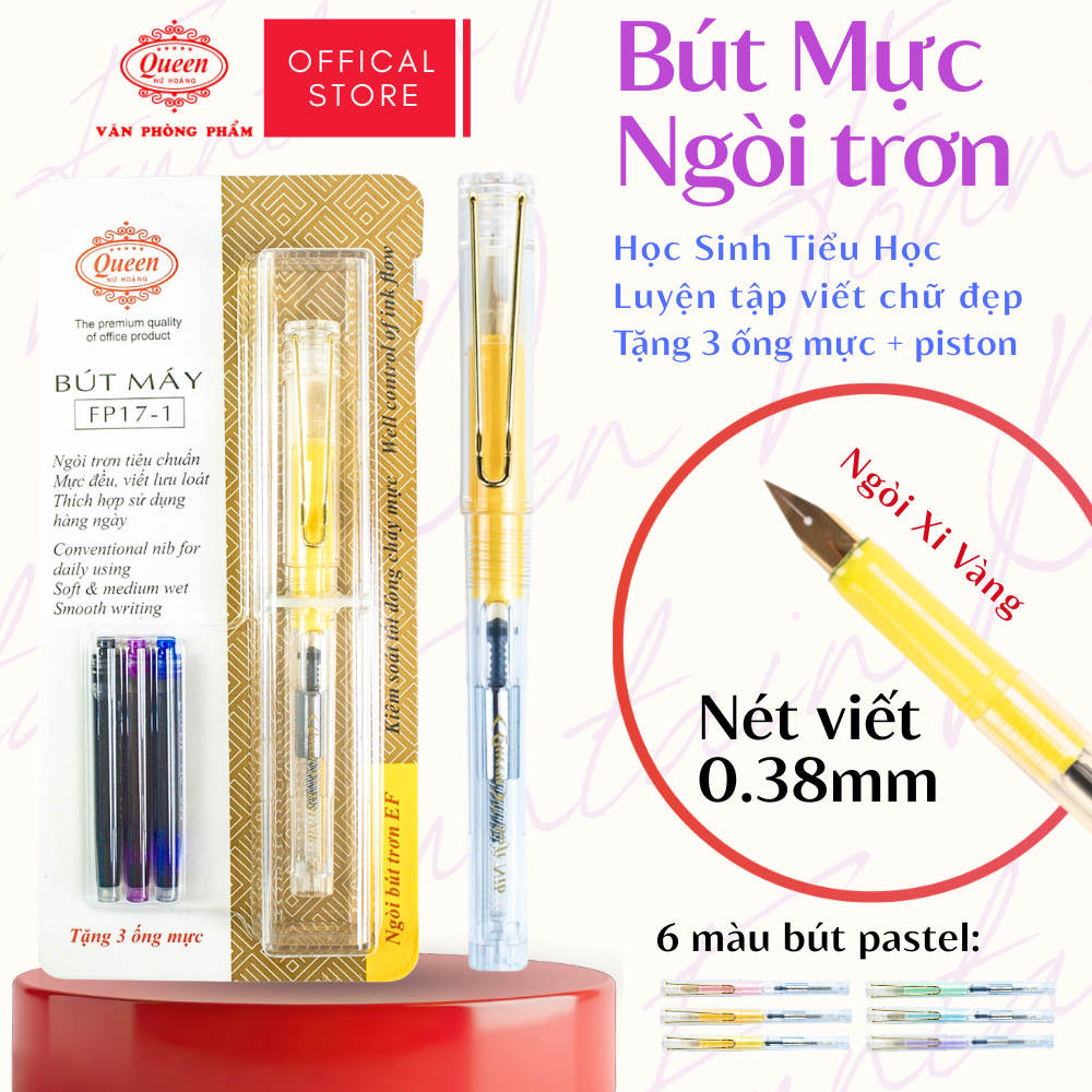 Bút máy ngòi trơn nét đều 0.38mm Queen FP17-1 - Viết êm, kiểm soát lưu lượng mực tốt, bút luyện viết