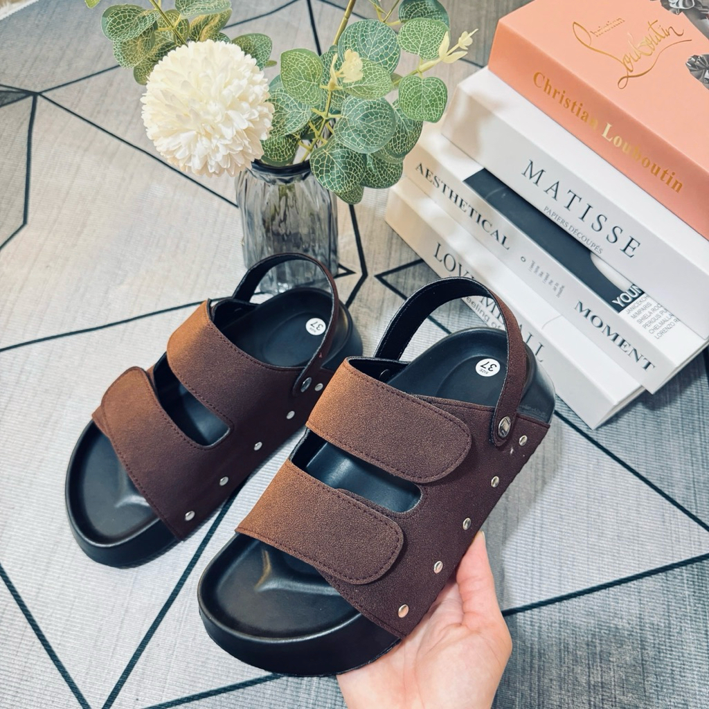 Dép sandal nữ quai hậu đế cao 4-5cm Đ01 quai nỉ bản to mới Chốt Đinh