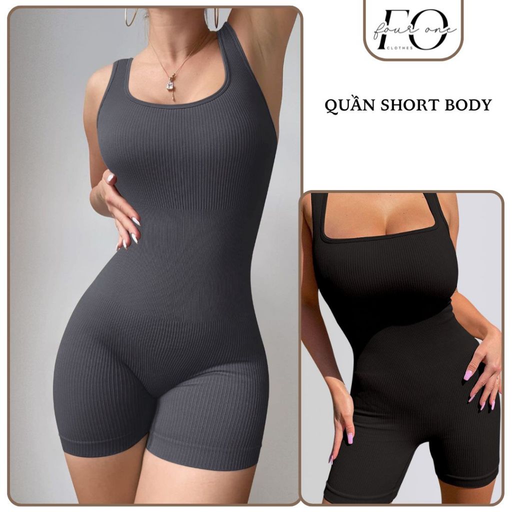 Fourone Clothes Bodysuit ngắn Thích hợp Gym, Yoga, Có miếng đệm ngực có thể tháo rời.