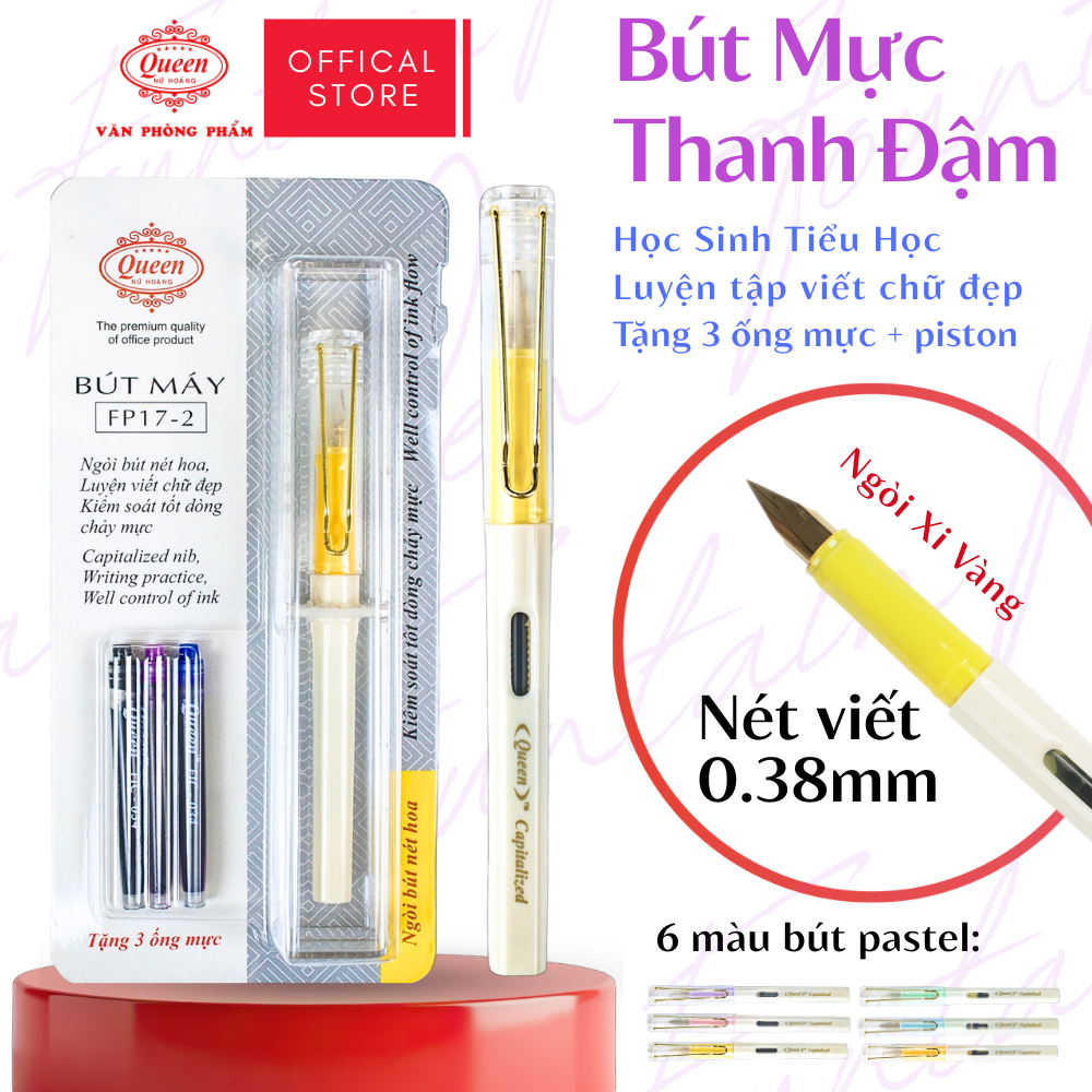Bút Máy Queen FP17-2 0.38mm Nét Thanh Đậm Dễ Ra Nét | Bút Luyện Chữ Đẹp Cho Bé | Viết Êm Không Gai
