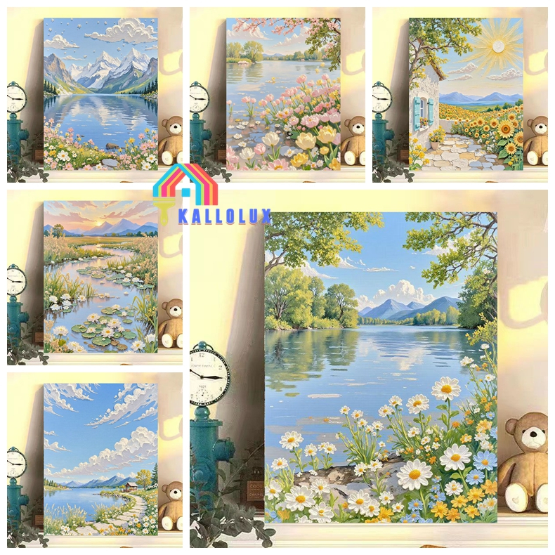 KLX--60*80cm Tranh tô màu số hóa thơ mộng bờ hồ làm quà tặng độc đáo khổ lớn có khung hàng có sẵn