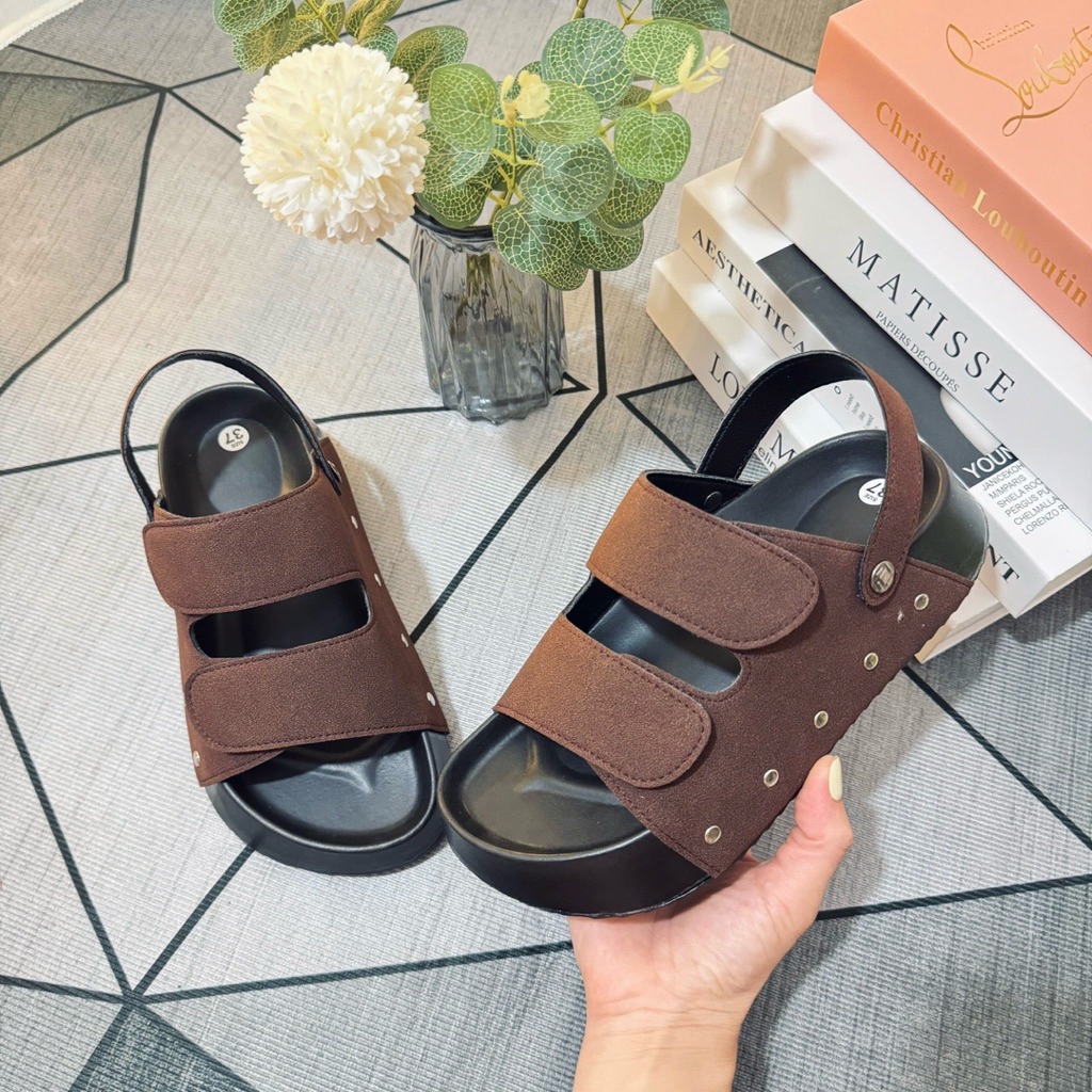 Dép sandal nữ quai hậu đế cao 4-5cm Đ01 quai nỉ bản to mới Chốt Đinh | BigBuy360 - bigbuy360.vn
