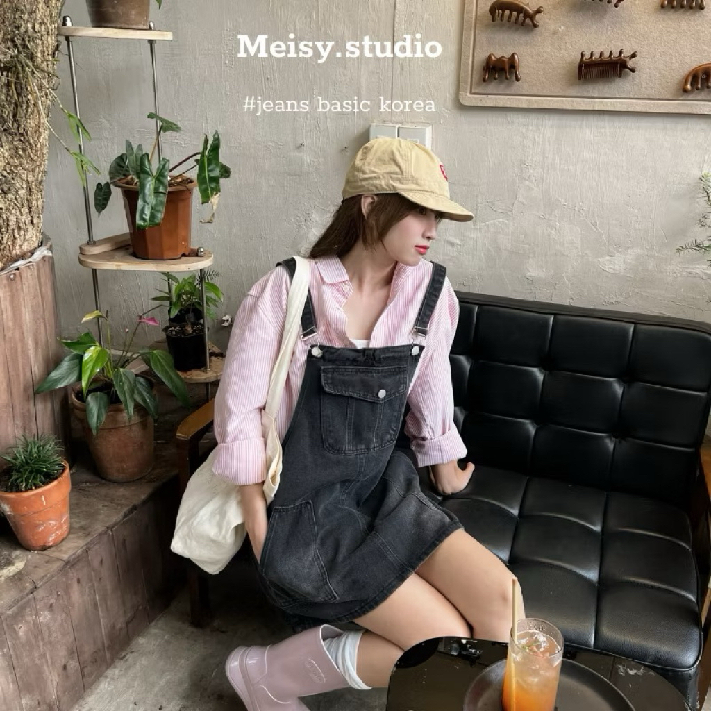 ☆ Women’s Loose-Fit Denim Halter Top/ Yếm Đen Khói Meisy ☆