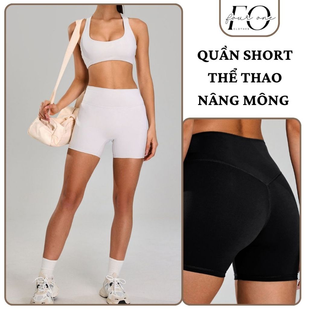 Fourone Clothes Quần short thể thao nâng mông, cạp cao Thoáng khí, thích hợp Yoga, Gym.
