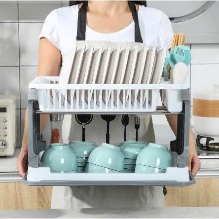 KỆ ÚP CHÉN BÁT 2 TẦNG CÓ KHAY THOÁT NƯỚC CHUẦN HÀNG XUẤT XỊN - KHAY ĐỰNG CHÉN DĨA, ĐŨA MUỖNG CÓ ỐNG 