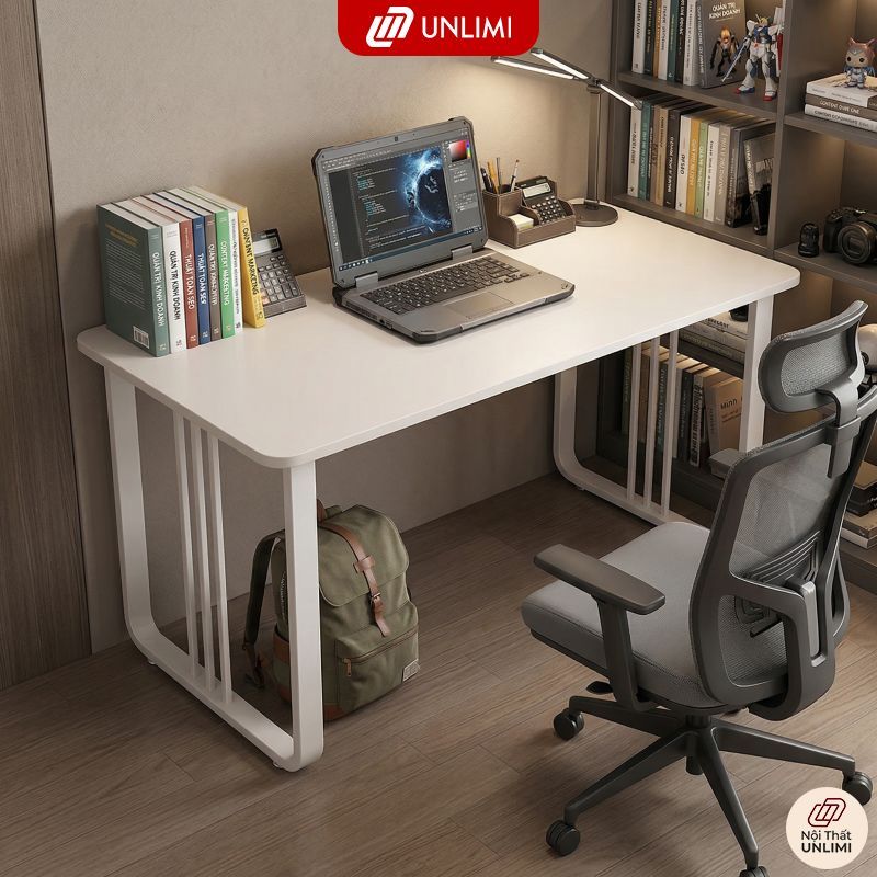 Bàn học UNLIMI 120/160x60cm bàn làm việc giá tốt khung thép bền chắc cao 75cm - UM235