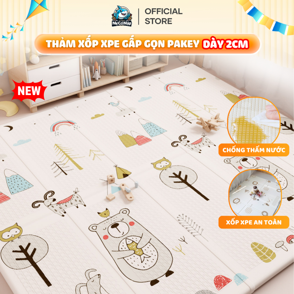 [Dày 2CM] Thảm Xốp Gấp Gọn XPE 2 Mặt Họa Tiết Nghộ Nghĩnh, Thảm Pakey Cho Bé Chơi Chống Trơn Trượt, 