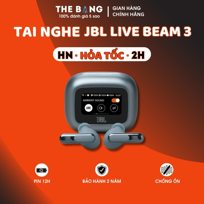 [New2025] Tai nghe JBL Live Beam 3 (Bluetooth 5.3 | Pin 12h | IP55 | Chống ồn ANC | LDAC | JBL Spatial | Màn hình LED)