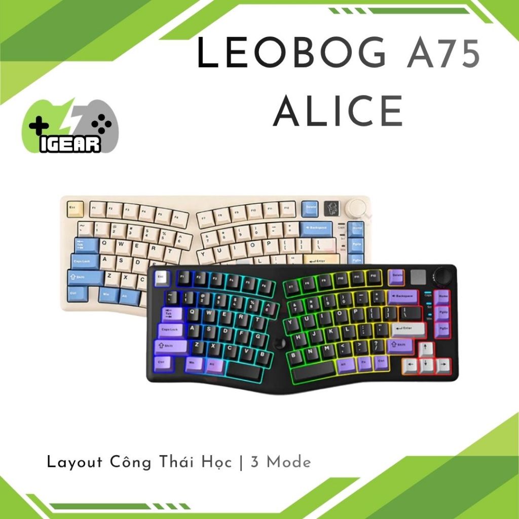 Leobog A75 Bàn phím cơ Alice A75 3 Mode không dây USB 2.4 Ghz Bluetooth Type-C Chơi Game Led RGB